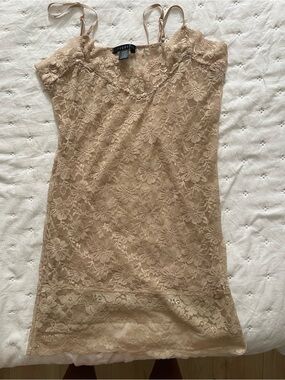 Beige Floral Lace Slip tank top